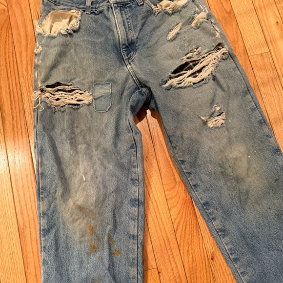 VTG L.L. Bean Distressed Stained Faded Patched Worn Thrash Flannel lined Jeans - Picture 2 of 10